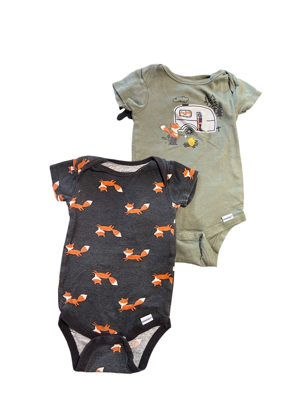 Baby Fox Graphic Onesies - Olive & Charcoal